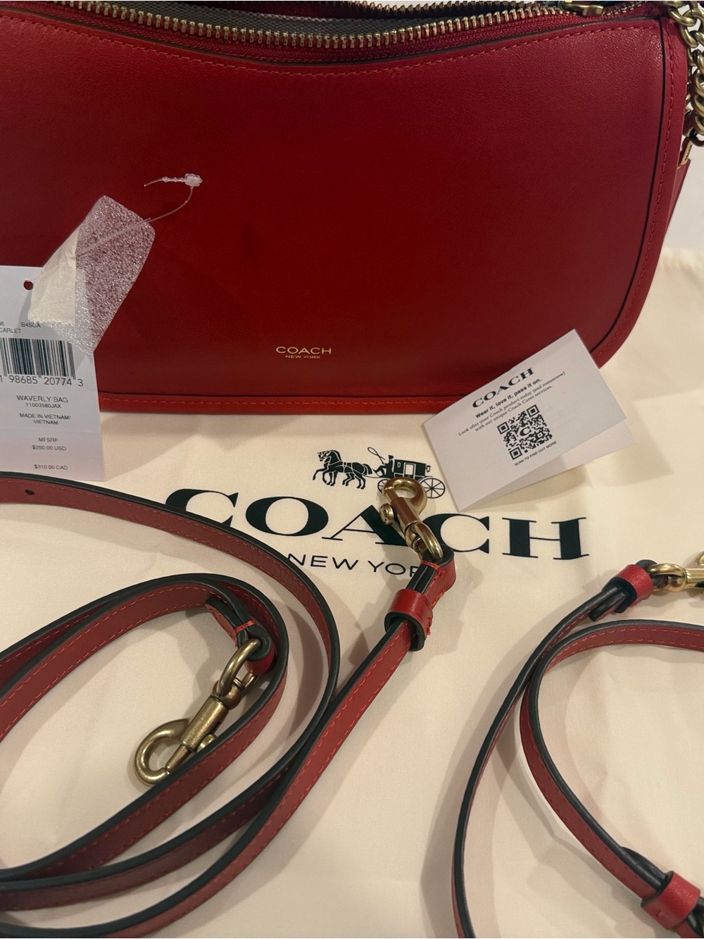 COACH Red Leather Crossbody Bag - Sleek Everyday Shoulder Bag NWT